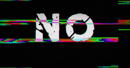 Modern glitch transition with yes or no text