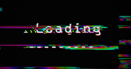 Modern glitch transition with loading in progress text