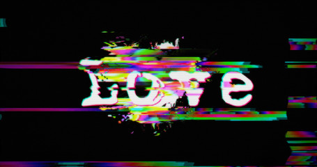 Modern glitch transition with love and heart symbol