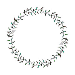 Round frame made of multi-colored leaf pattern. Wreath on white background for your design