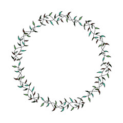 Round frame made of multi-colored leaf pattern. Wreath on white background for your design