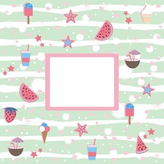 Summer Seamless Pattern. Stylized Summer Elements with shadows. Vector Illustration
