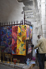 Fototapeta premium shuk, ancient market of old Jerusalem, typical Palestinian clothes