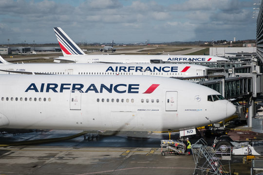 Air France airplanes at Charles de Gaulle airport in Paris, France, march, 2019