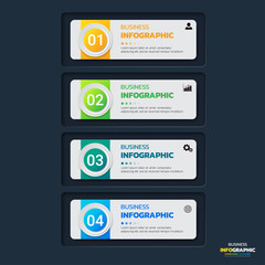 Infographics template 4 options with horizontal banner, can be used for workflow layout, diagram, website, corporate report, advertising, marketing. vector illustration.