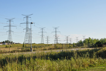 Electricity pylons in the field