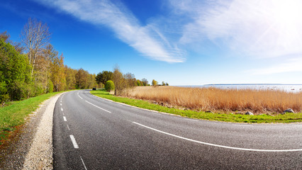 Fototapeta na wymiar Road panorama background on sunny spring day