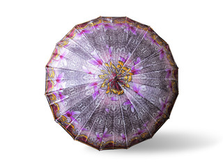 Vintage Umbrella with Flowers Pattern on White Background Isolated