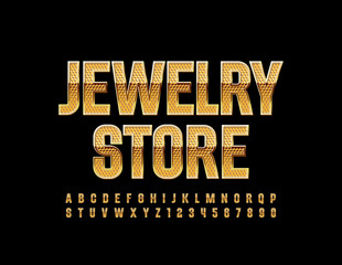 Obraz premium Wektor elegancki Logo Jewerly Store. Luksusowa elegancka czcionka. Stylowe litery i cyfry alfabetu.
