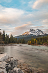 Mountains during sunrise near lake louise Canada