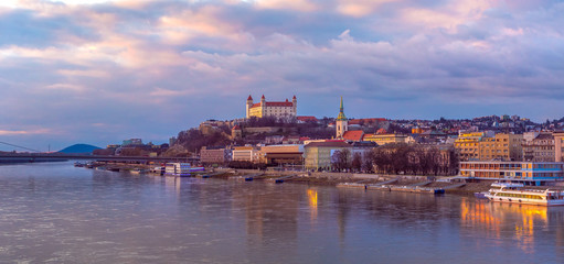Cityscape image of Bratislava, capital city of Slovakia during sunset.