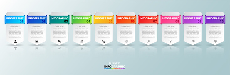 Infographics design template, 3D Business concept with 10 steps or options, can be used for workflow layout, diagram, annual report, web design.Creative banner, label vector.