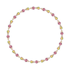 Round frame with two horizontal  ice cream. Isolated wreath on white background for your design.