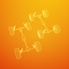 Chassis steering rack. Wireframe low poly mesh vector illustration. Auto service repair car concept.