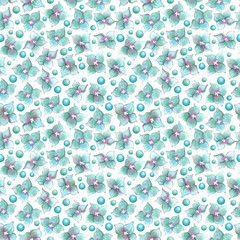 Seamless pattern made of mint hydrangea flowers drawn in watercolor