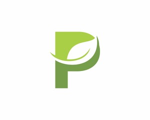 Letter P With Leaf Logo Design Template 003