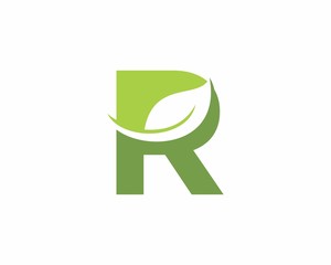 Letter R With Leaf Logo Design Template 003