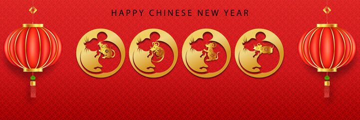 Chinese traditional template of chinese happy new year on red Background as year of rat, healthiness, lucky and infinity concept.