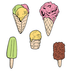 A set of colored ice cream.  Isolated elements on white background for your design.