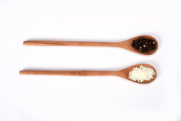 natural wood spoon isolated on white background