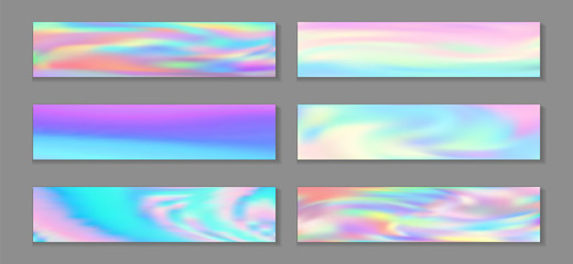 Neon holo luminous banner horizontal fluid gradient princess backgrounds vector set. Kawaii 