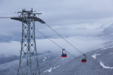 Whistler, British Columbia, Canada. Beautiful View of Peak to Peak Gondola with the Canadian Snow...