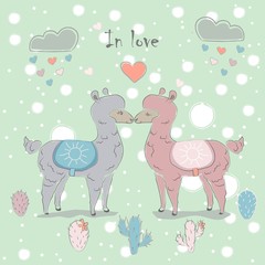 Cute Alpaca couple for Valentine's day and love cards