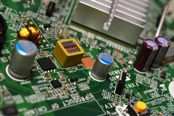 detail of electronic components over computer mainboard