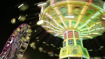 Aguascalientes Mexico 04/24/2019. Video time lapse of fair of San Marcos Aguascalientes families having fun in mechanical games of the National Fair.