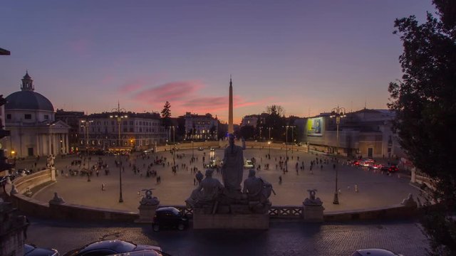 Timelapse dal giorno alla notte - Piazza del Popolo, Roma, Italia - febbraio 2019