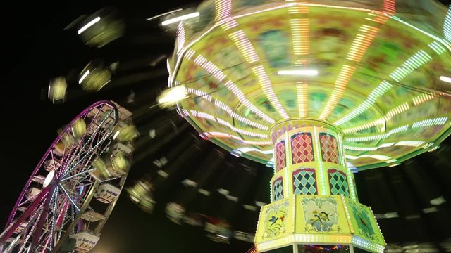 Aguascalientes Mexico 04/24/2019. Video time lapse of fair of San Marcos Aguascalientes families having fun in mechanical games of the National Fair.