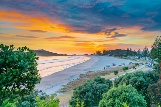 Painterly effect of sunrise from slopes Mount Maunganui