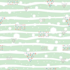 Seamless pattern, hand drawn hearts in brush organised into triangles and rectangles