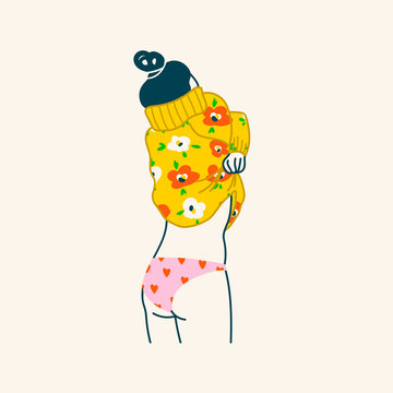 woman wearing floral sweater and hat clip art preview