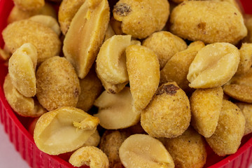 Closeup salted roasted peanuts. 
