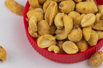 Closeup salted roasted peanuts. 