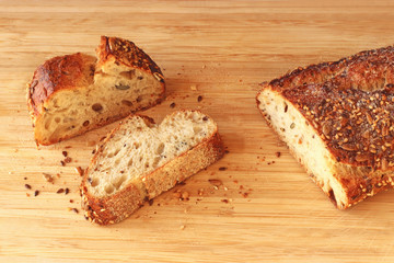 close-up of whole grain bread and bread slices