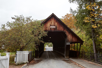 Middle Covered Bridge on a Fall day in the New England town of Woodstock, Vermont