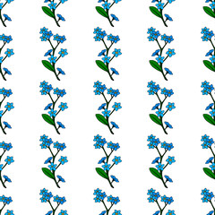 Seamless background of vertical blue flowers forget-me-nots. Endless pattern for your design.