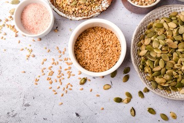 Various cereals and grains in bowls