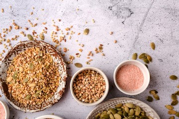 Various cereals and grains in bowls
