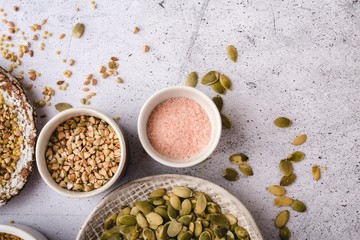 Various cereals and grains in bowls