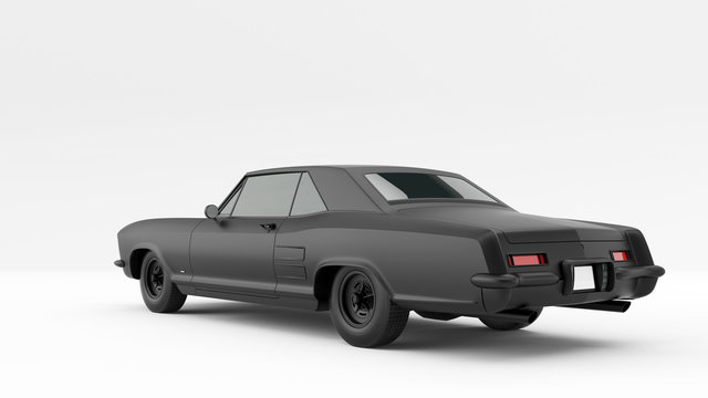 Powerful Matte Black Gangster Luxury 1960's Style Car 3d illustration 3d render