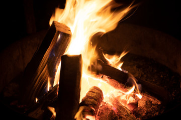 A glowing camp fire providing comfort and light during a cool summer night in a national park.