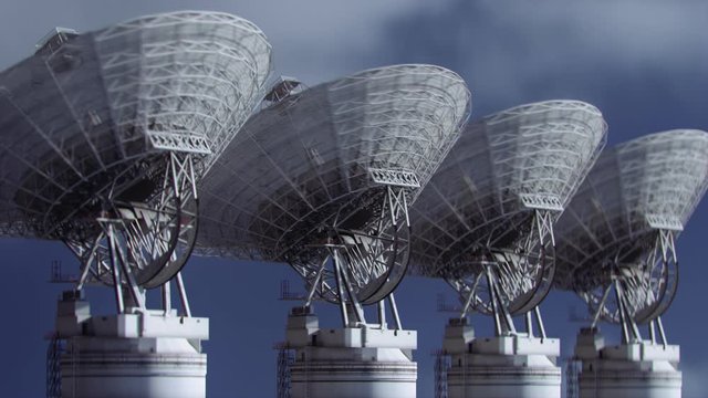 Radio Satellite Dish Array. 3D Animation. CGI