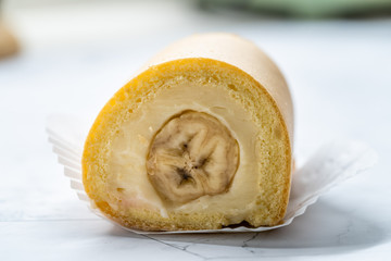 Swiss Banana Roll Cake Sponge / Rolled or Roulade Cake Ready to Eat.
