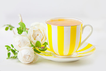 delicious green tea in a beautiful glass bowl on White background