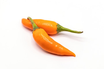 Chili pepper isolated on a white background.Close up orange chili on white.