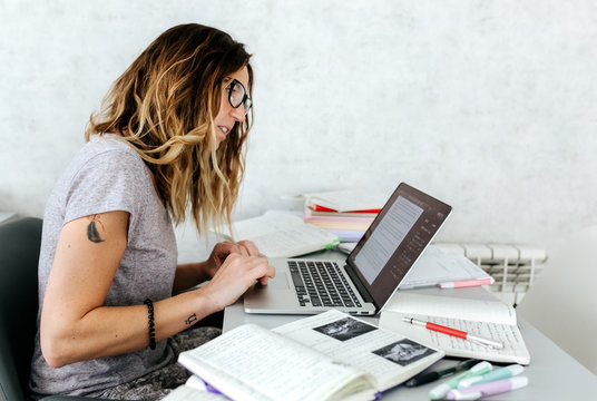 Writer woman at home