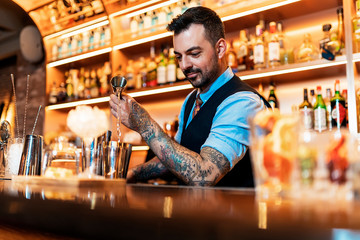 Professional young bartender working